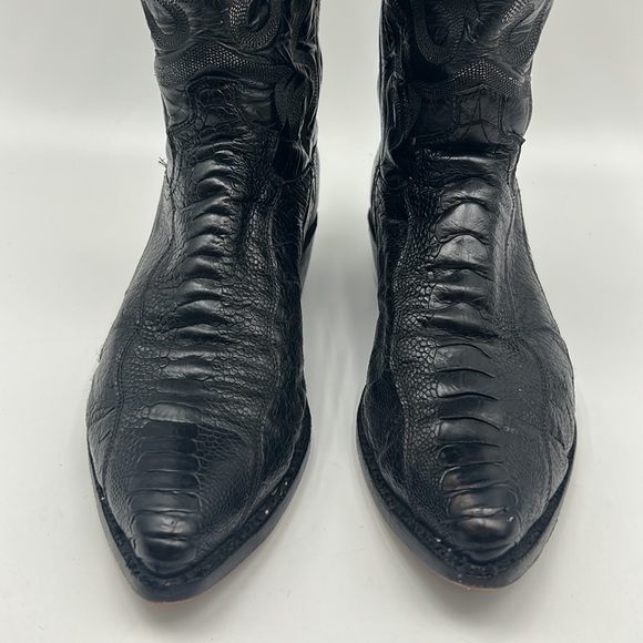 JUSTIN BOOTS MENS SIZE 9.5 ANIMAL SKIN LEATHER COWBOY BLACK BOOT MADE IN USA - Picture 3 of 12